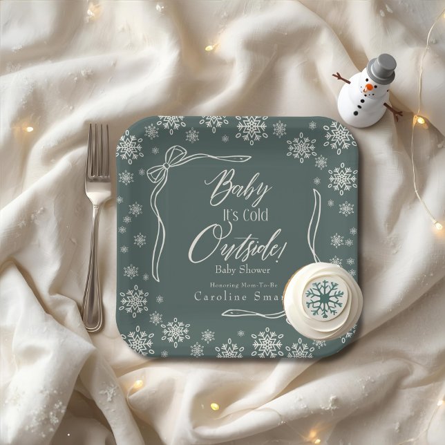 Winter  Coquette green Baby it's cold Paper Plate (Winter Coquette green Baby it's cold Paper Plates)