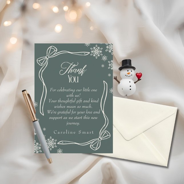 Winter Coquette green Thank You Baby Shower Card (Winter Coquette green Thank You Baby Shower Card)