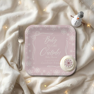 Winter Coquette Pink Baby it's cold Paper Plate