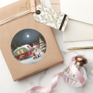 Winter Corgi Caravan Christmas Adventure  Classic Round Sticker