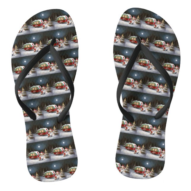 Winter Corgi Caravan Christmas Adventure  Flip Flops (Footbed)