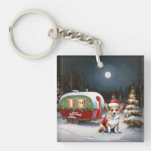 Winter Corgi Caravan Christmas Adventure Key Ring
