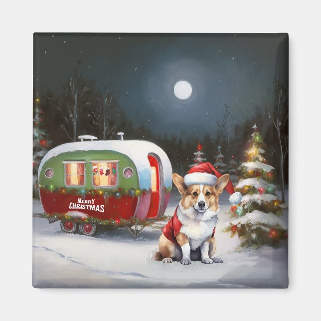 Winter Corgi Caravan Christmas Adventure  Magnet (Front)