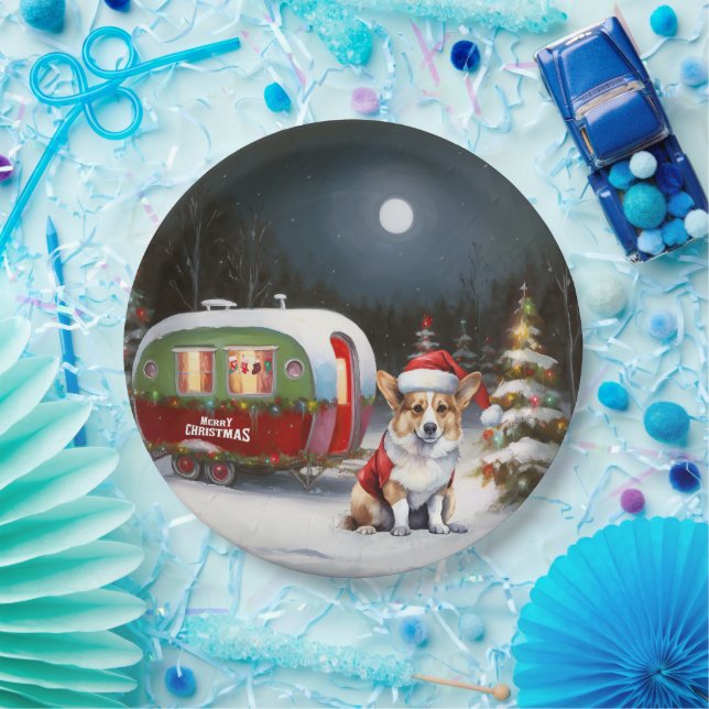 Winter Corgi Caravan Christmas Adventure  Paper Plate (Party)