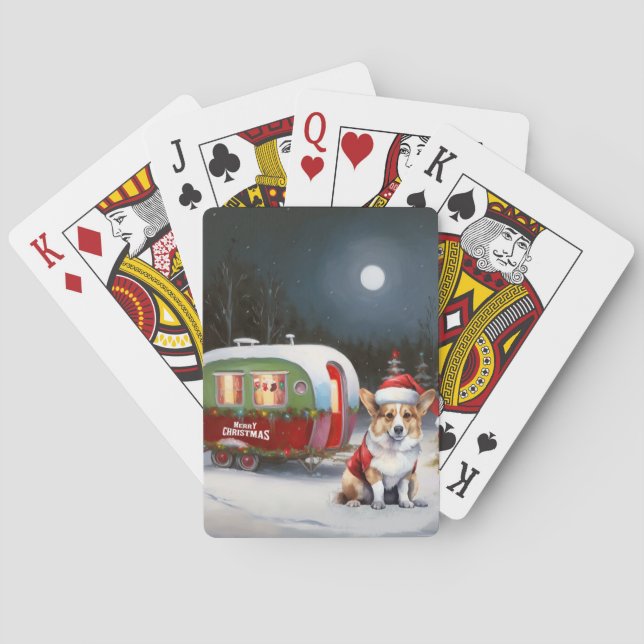 Winter Corgi Caravan Christmas Adventure  Playing Cards (Back)