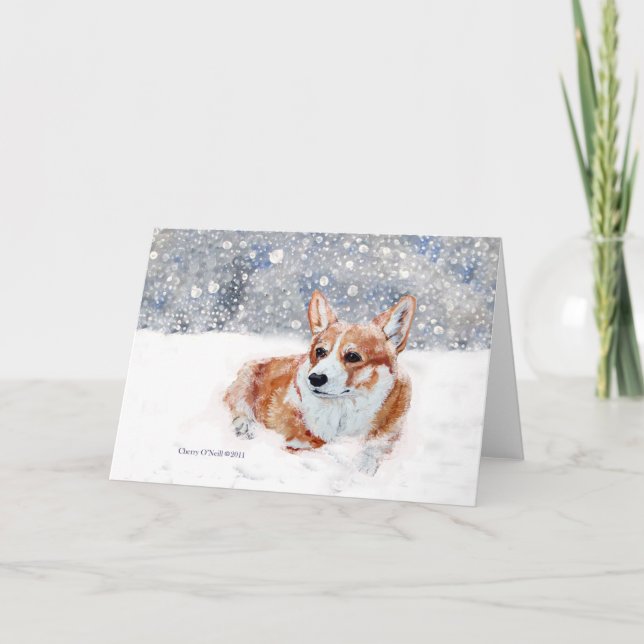 Winter Corgi Holiday Card (Front)