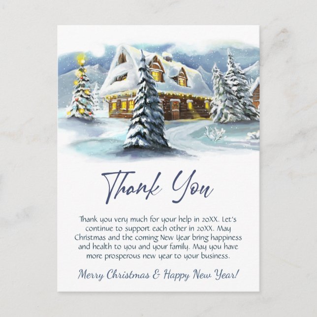 Winter Corporate Christmas Holiday Thank You Postcard (Front)