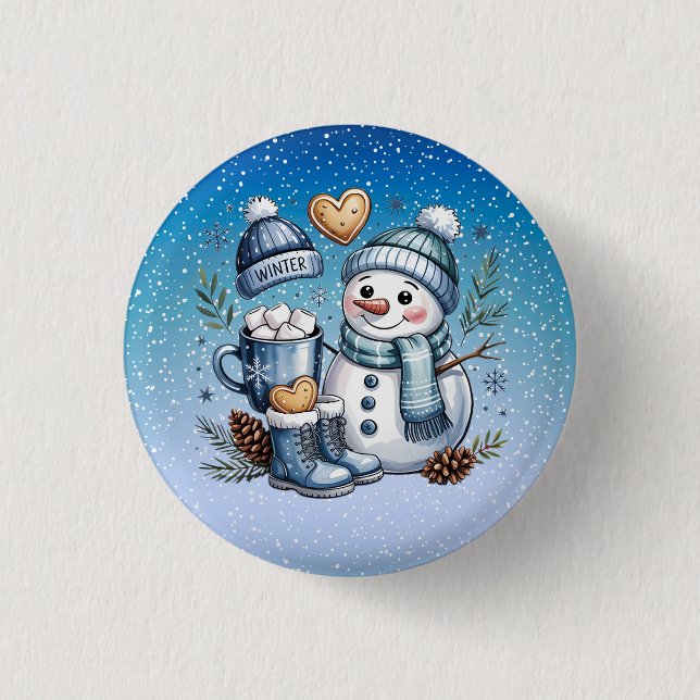 Winter Cosy Snowman 3 Cm Round Badge (Front)