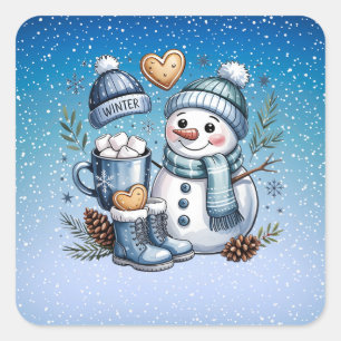 Winter Cosy Snowman Square Sticker