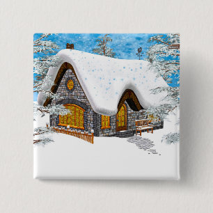 Winter Cottage 15 Cm Square Badge