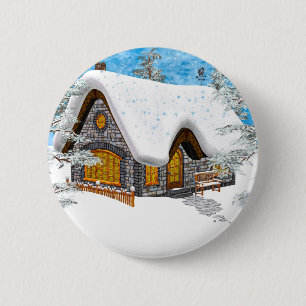 Winter Cottage 6 Cm Round Badge