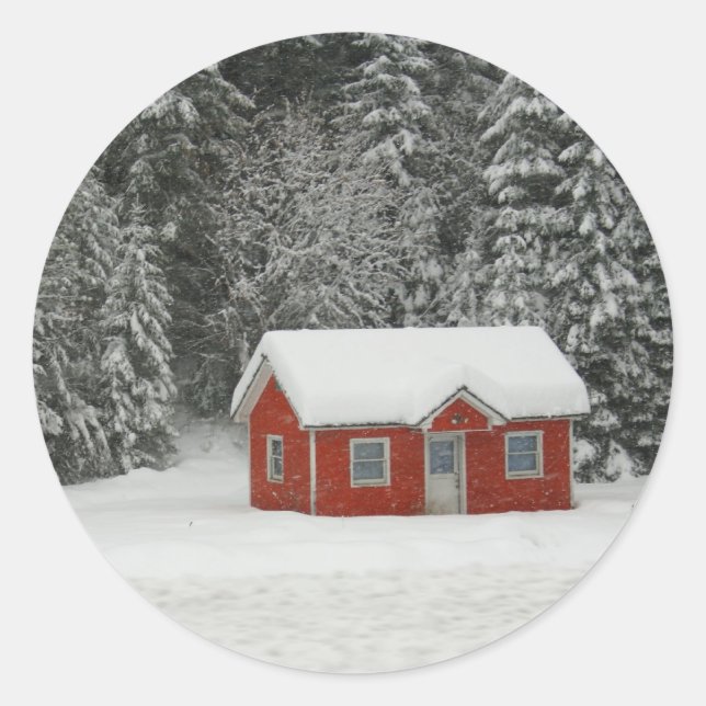 Winter Cottage Classic Round Sticker (Front)