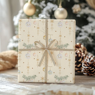 Winter Cottage & Gold Snowflake Christmas Wrapping Paper
