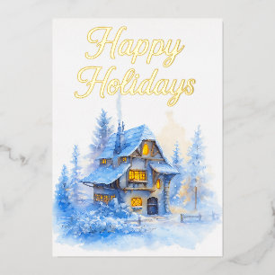 Winter Cottage Holiday Card Cosy Snowy Scene