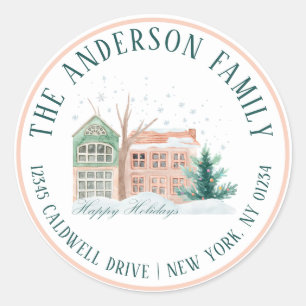 Winter Cottage Holidays Round Stickers