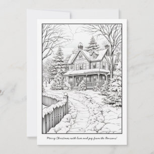 Winter Cottage Landscape Christmas Art Colouring Holiday Card
