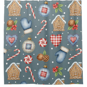 Winter Cottage - Mittens, Gingerbread & Sweets (1) Shower Curtain