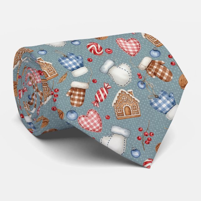 Winter Cottage - Mittens, Gingerbread & Sweets (4) Tie (Rolled)
