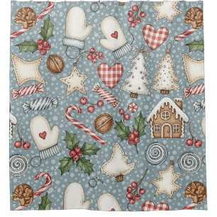 Winter Cottage - Mittens, Gingerbread & Sweets (5) Shower Curtain
