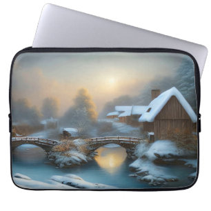 Winter Cottage Scene Laptop Sleeve