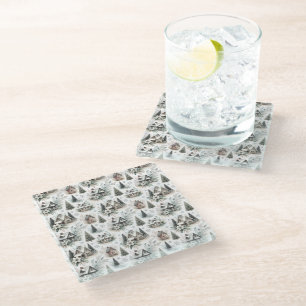 Winter Cottage Snowfall Pattern Glass Coaster