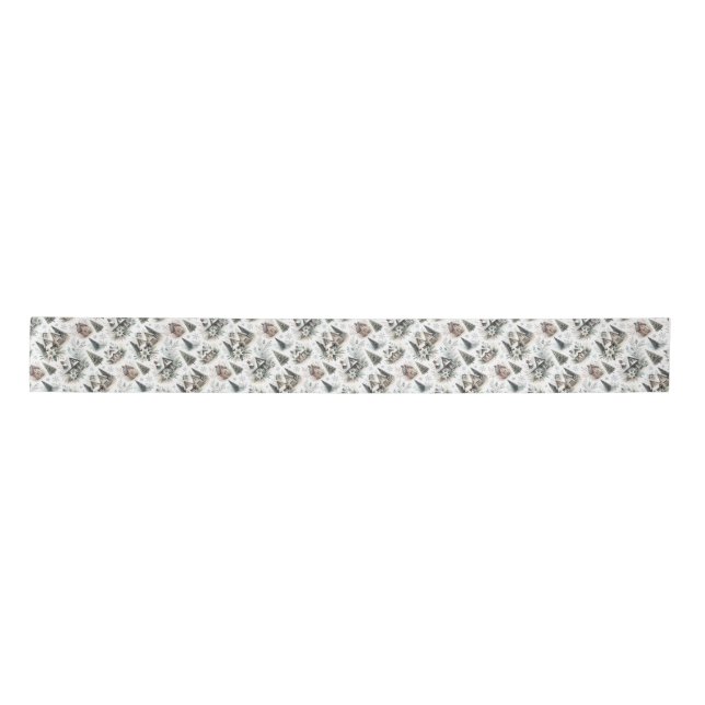 Winter Cottage Snowfall Pattern Satin Ribbon (Front)