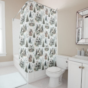 Winter Cottage Snowfall Pattern Shower Curtain