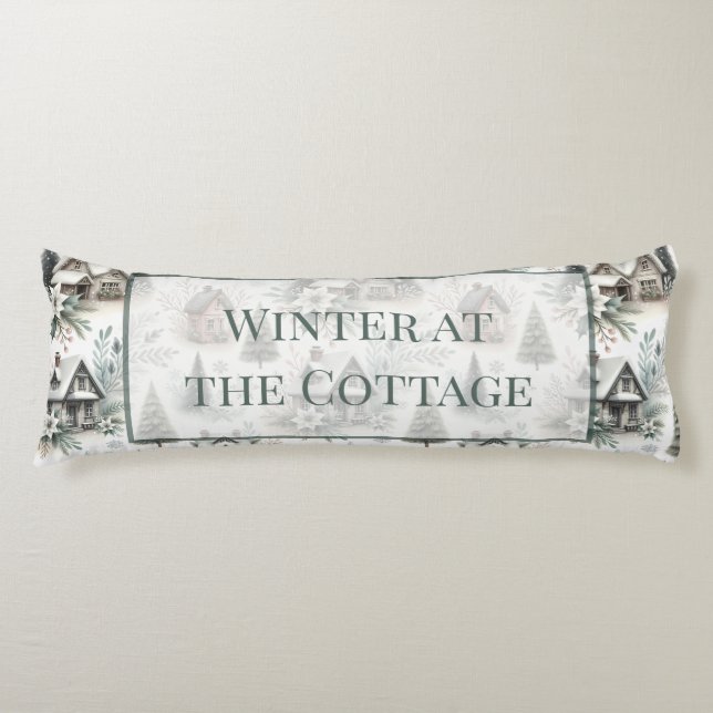 Winter Cottage Snowfall Words Body Cushion (Front)