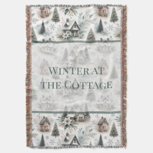 Winter Cottage Snowfall Words Throw Blanket
