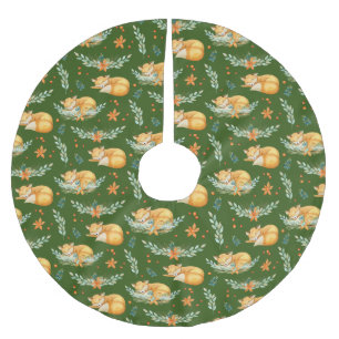 Winter Cottagecore Sleeping Fox Green Brushed Polyester Tree Skirt