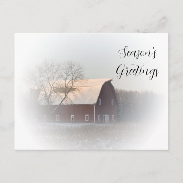 Winter Country Barn Business Seasons Greetings Holiday Postcard (Front)