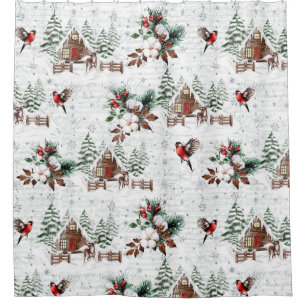 Winter Country Cabin Shower Curtain