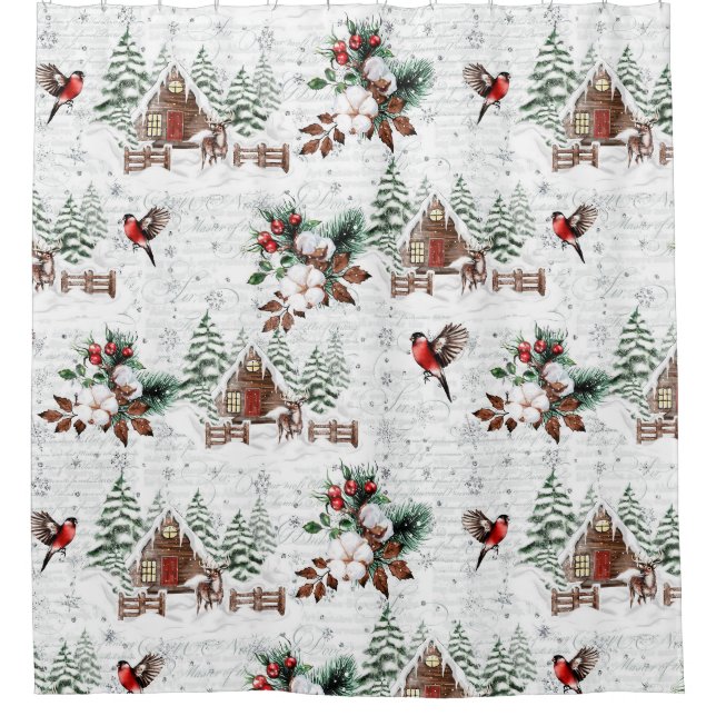 Winter Country Cabin Shower Curtain (Front)