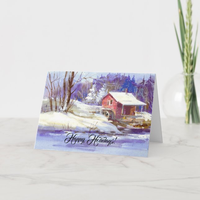 Winter Country Landscape Happy Holiday Card (Front)
