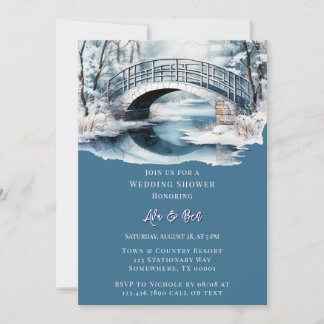 Winter Country Water Stream Bridge Wedding Shower Invitation