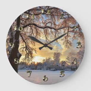 Winter Countryside In Latvia Large Clock