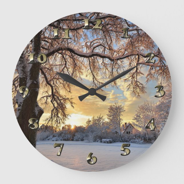 Winter Countryside In Latvia Large Clock (Front)