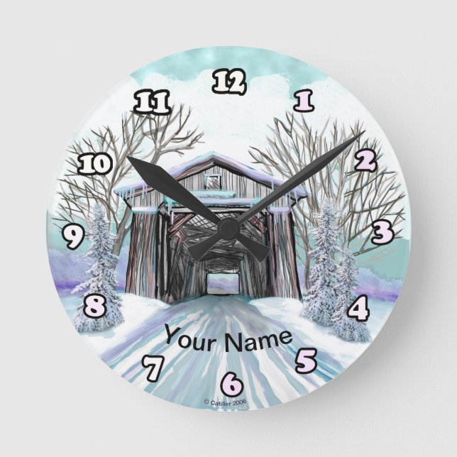 Winter Covered Bridge Clock (Front)