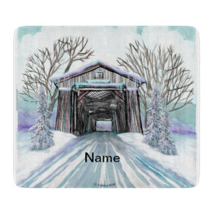 Winter Covered Bridge Cutting Board