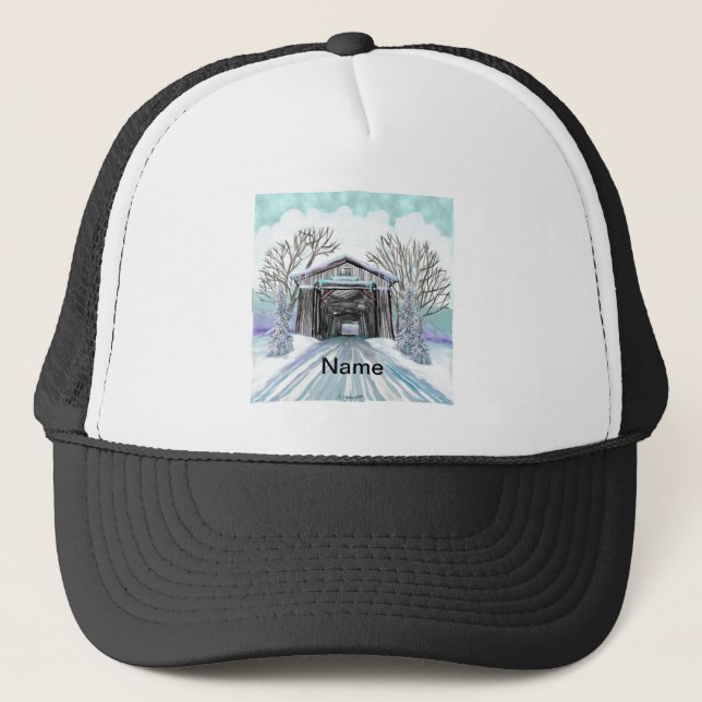 Winter Covered Bridge Trucker Hat (Front)