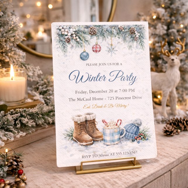 Winter Cozy Gathering Invitation (Gather for a winter evening filled with warm drinks, soft snow tones, and festive charm)