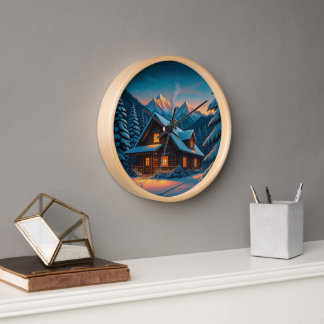 Winter / Cozy Winter Cabin Wall Clock
