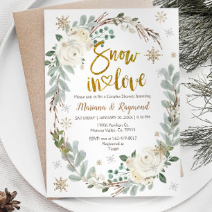 Winter Creamy Floral Snow In Love Couples Shower Invitation