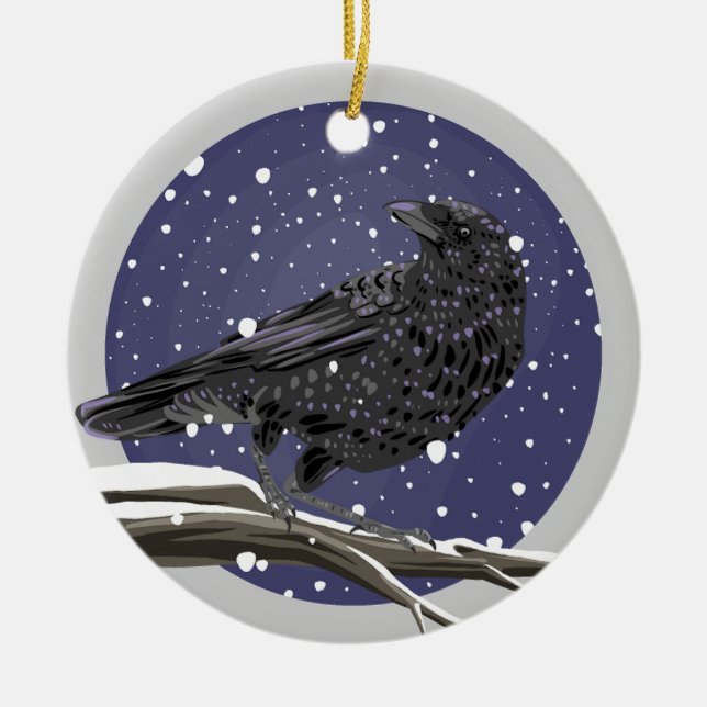 Winter Crow Ceramic Tree Decoration (Front)