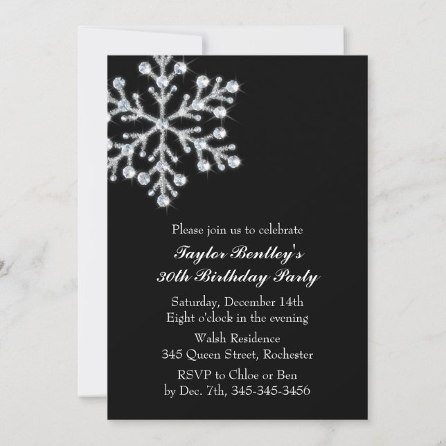 Winter Crystal Birthday Party Invitation black (Front)