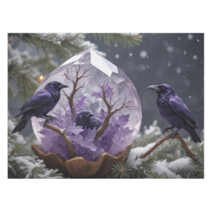 Winter Crystal Snowing Blackbirds Ravens  Tablecloth