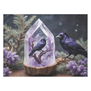 Winter Crystal Snowing Blackbirds Ravens  Tablecloth