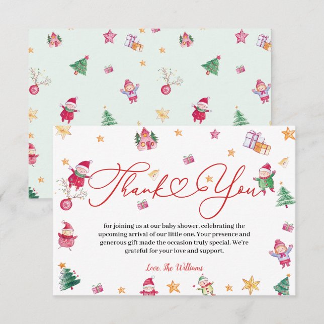 Winter Cute Baby Shower  Thank You Card (Front/Back)