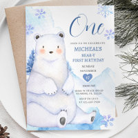 Winter Cute Bear Snowflake Forest First Birthday