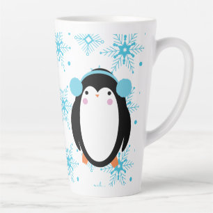 Winter Cute Penguin and Snowflakes Latte Mug
